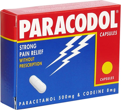 Paracodol Capsules 20x. Capsule containing Paracetamol 500mg, Codeine phosphate 8mg. Treatment of pa