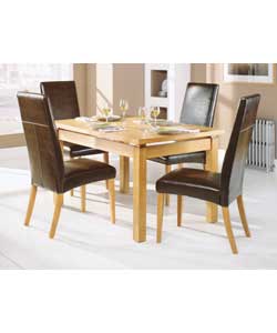 Paris Chunky Birch/Pine Dining Table and 6 Brown Faux Leathe