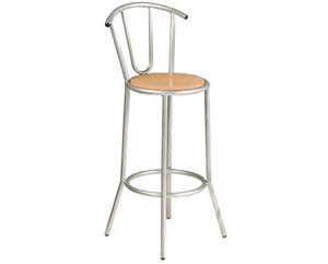 Elegant caf? bistro style chair. Curved tubular backrest. Solid beech circular seat. Silver epoxy co