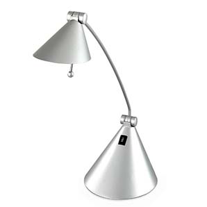 halogen desk lamp in silver-coloured finish with glass filter