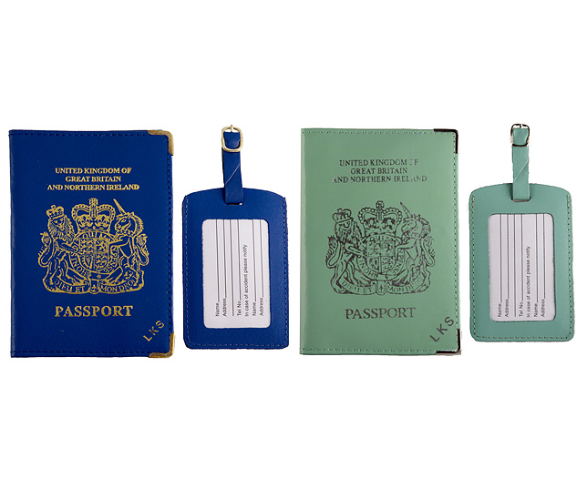 Unbranded Passport Cover/Tags 1 1 FREE Pers - Mint and Blue