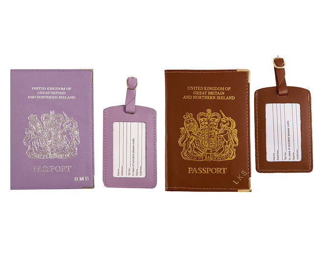 Unbranded Passport Cover/Tags 1 1 FREE Pers - Tan and Lilac