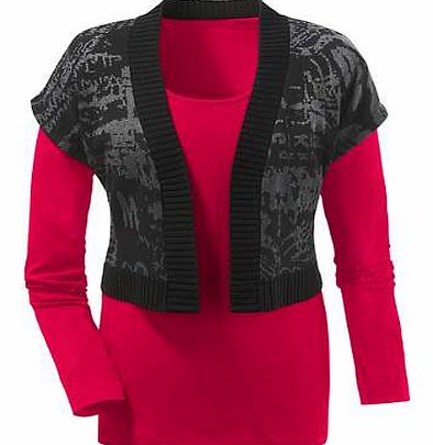 Edge to edge bolero in a wonderful pattern with ribbed cuffs and hem. Bolero Features: Washable 81% Polyacrylic, 19% Cotton Length approx. 48 cm (19 ins) (Size 16)