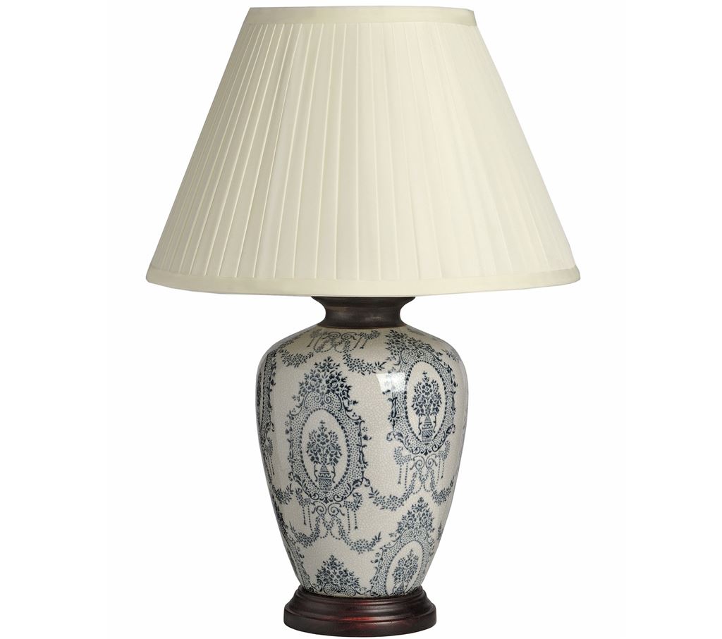 Unbranded Patterned Ceramic Table Lamp With Wooden Base