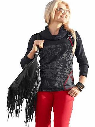 Slightly longer length jumper with a decorative pattern and vibrant accent colour detailing. Jumper Features: Long sleeved Washable 81% Polyacrylic, 19% Cotton Length approx. 72 cm (28 ins) (Size 16)