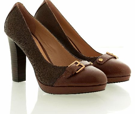 Paul by Paul Smith Womens Sian Shoes in a brown suede with matching brown leather toe and heel. There is a leather strap across the toe fastened with a brass buckle and PS logo. Smooth heal in a slightly darker brown cushioned tan inner. Colour: Brow
