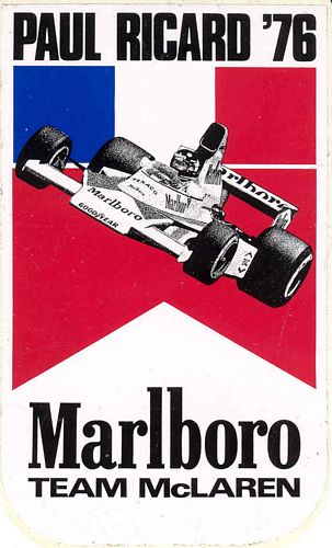 Paul Richard 1976 Team Marlboro McLaren Event Sticker (8cm x 14cm)