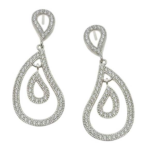 Unbranded Pear Drop Sterling Silver Earrings with CZ Stones