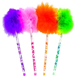 Pen - Fluffy feather topped - Hearts and Stars