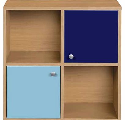 This cute Phoenix 2 Half Door Cube contains four storage cubes - two with doors and two left open. perfect for displaying ornaments or easy access to your most frequently needed items. The beech effect casing is complemented by two tones of blue on t