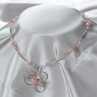pink bead and crystal twirl flower necklace