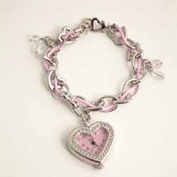 Pink Charm Bracelet with Miniature Heart Clock