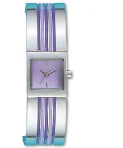Spirit Q/A pink dial watch with lilac and pink striped enamel half bangle