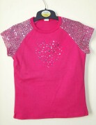 Pretty ex-bhs pink cotton jersey t-shirt with metalic sequined sleeves and