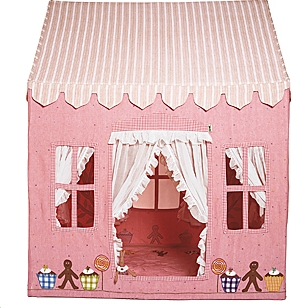 Large Pink Gingerbread Play Tent Cottage: Our handmade, 100% Cotton, play tent cottage has a pink