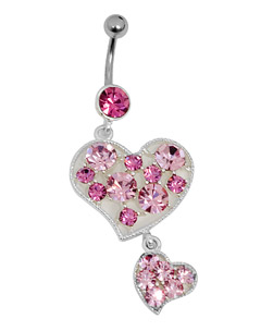 Dotted with facet-cut pink stones this navel bar just charms our sock off. � 316L Stainless Steel �