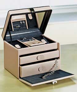 2 Drawers, inset mirror and carry handle. Size: (H)12.5, (W)18, (D)14cm