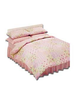 Pink Patchwork Flowers Double Fitted Valance Sheet.