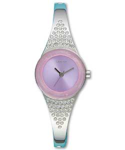 Pink Stone Set Half Bangle Watch