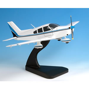 A collector quality Bravo Delta model of the Piper Warrior training aircraft with blue and white liv