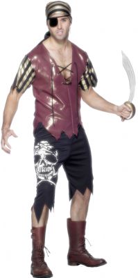 This excellent value pirate costume comes complete with top  trousers  bandana and eyepatch Chest