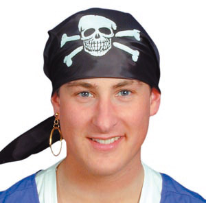 Treasure this black pirate hat / scarf forever. Can also be bought in red. An eyepatch or inflatable