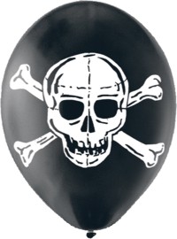 Unbranded Pk6 Latex Balloons Skull and Crossbones 27.5cm