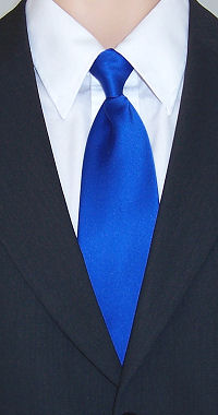 A plain royal blue clip-on tie with a smooth, satin finish.