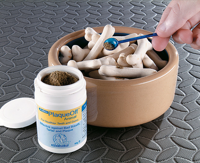 If your dog or cat has bad breath, plaque is usually the cause, and left untreated it can lead to gum disease, tartar and decay. Yet most owners dont brush their pets teeth regularly, if at all. Pro Den PlaqueOff Animal is a new dental innovation 