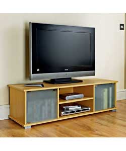 Overall size (H)35.5, (W)120, (D)40cm.Beech finish with frosted glass doors.1 adjustable internal sh