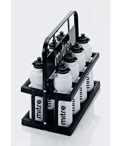 Plastic water bottle carrier complete with 8x75cl bottles.Size (H)35, (W)39, (D)21cm.