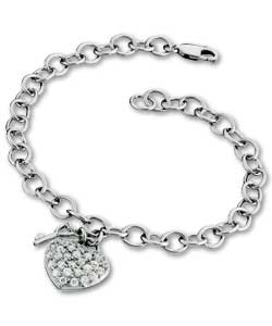 Platinum Plated Silver Ladies Cubic Zirconia Heart Bracelet