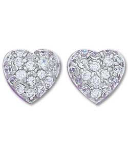 Platinum Plated Silver Ladies Heart Stud Earrings