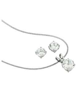 Unbranded Platinum Plated Silver Solitaire Pendant and Earrings Set