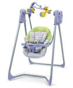 Suitable from birth to 11kg. 15 melodies. Detachable toys. Removable and washable fabric. 6 swing