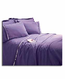 Pleat and Ribbon Aubergine Double Duvet Cover Set