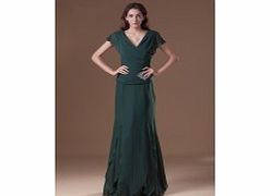 Unbranded Pleated V-neck Short-sleeve Beading Asymmetrical