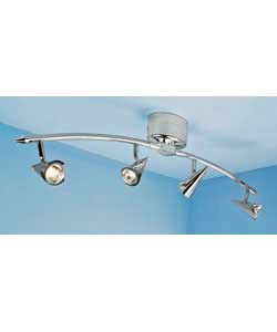 Chrome effect finish.Fully adjustable heads.No wiring necessary.Height 21cm.Length 81cm.Requires 4