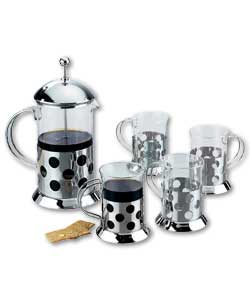 Polished S/Steel Spot 8 Cup Cafetiere and 4 Piece Mug Set
