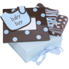 Baby boy gift set including reversible blanket, picture frame and coordinating bib and burp cloth se