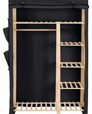 Unbranded Polycotton and Pine Double Wardrobe - Black