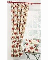 Fully lined curtains (pair) in a beautiful jacquard weave of poppies on ivory ground. Ready to hang.