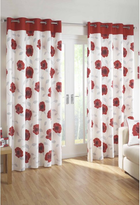 Unbranded Poppy Red Lined Eyelet Curtains