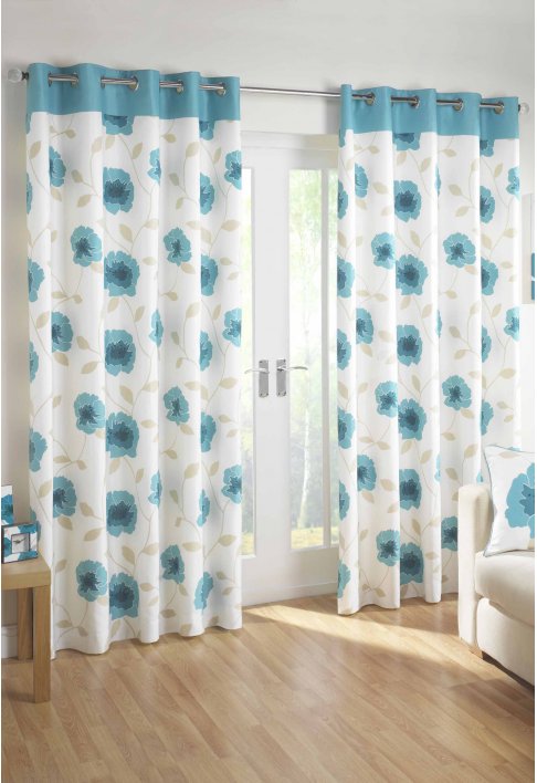 Unbranded Poppy Teal Lined Eyelet Curtains