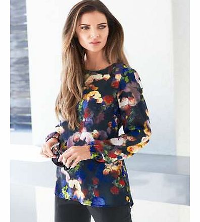 Style defining and striking due to the gorgeous Autumn bloom satin print, this top features back button and keyhole neckline, back split hem and full length sleeves with elasticated cuffs. TopFeatures: Washable 100% Polyester Length approx. 68 cm (27