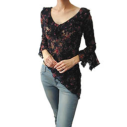 Printed Lace Fluted Sleeve Top