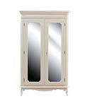 Elegant, double armoire with mirrored doors in a hand-painted brushed finish with a light antiqued p