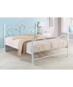 Metal frame with white finish.Includes sprung mattress.Overall size (H)105, (W)142, (L)204 cm