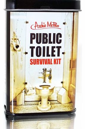 Public Toilet Survival Kit The Public Toilet Survival Kit gives you everything you need to survive using a public toilet (apart from spare toilet paper!) The tin measures approximately 9.3 cm x 6 cm x 3 cm and contains a pair of latex-free disposable