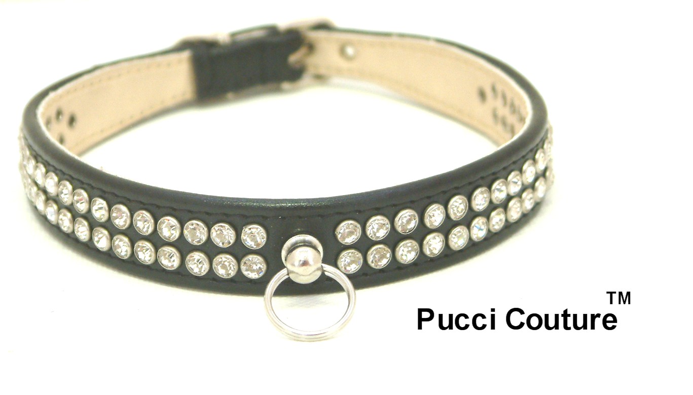 Pucci Couture 2 row diamante collar in black Pet Accessorie